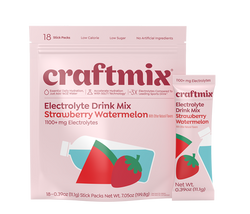 Two packages of craftmix Strawberry Watermelon electrolyte drink mix on a white background