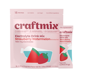 Two packages of craftmix Strawberry Watermelon electrolyte drink mix on a white background
