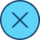 Dark blue X icon on circular light blue background